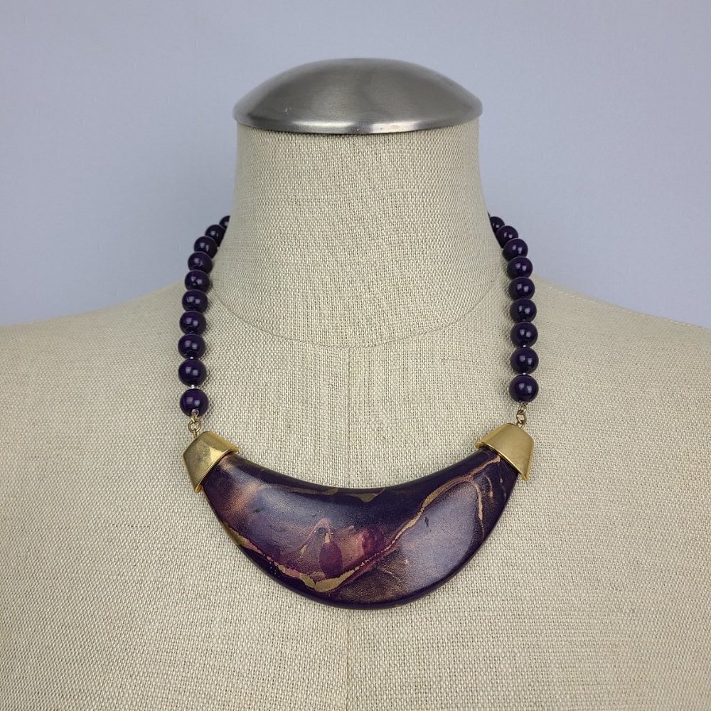 𝅺VINTAGE Purple & Gold Collar Beaded Necklace
